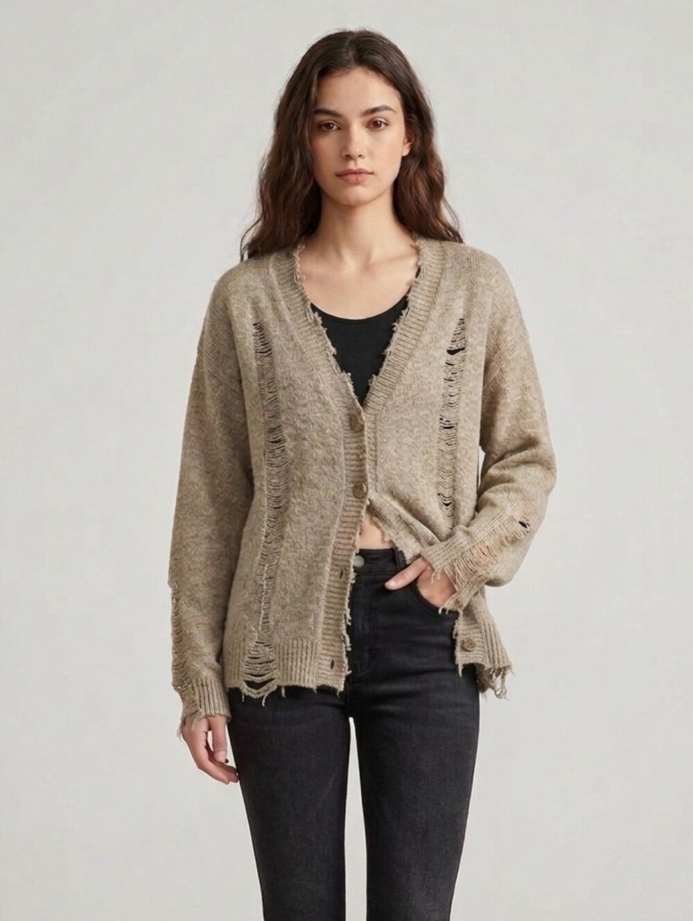 ROMWE Distressed Moon Cardigan